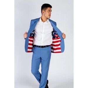 Shinesty Men’s Trailblazer American Flag Lined Suit Jacket Blazer Size 46 NWT’s